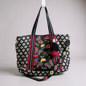 America & Beyond Tote Beaded Embroidered Butterflies Floral Shoulder Strap Boho